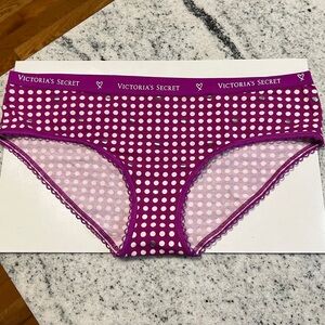 New Victoria's Secret Purple Polka Dot Logo Band Cotton Hiphugger panty Large L